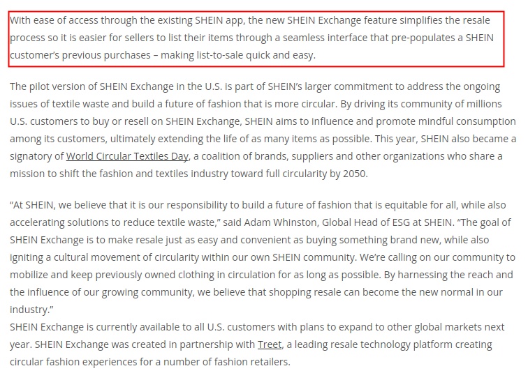 SHEIN宣布推出二手轉(zhuǎn)售平臺(tái)SHEIN Exchange